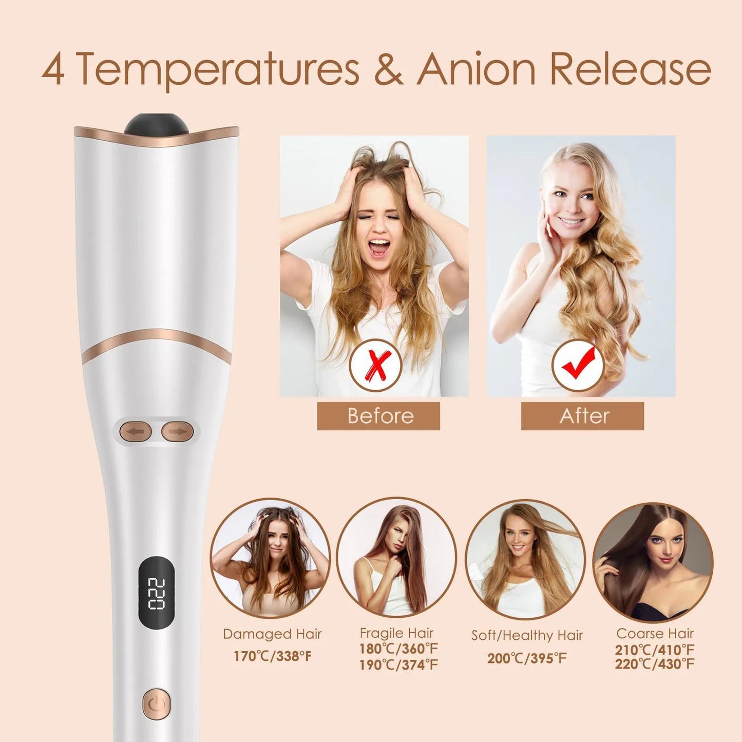 Automatisk Hårkrullare Hair Curler Locktång uppladdningsbar