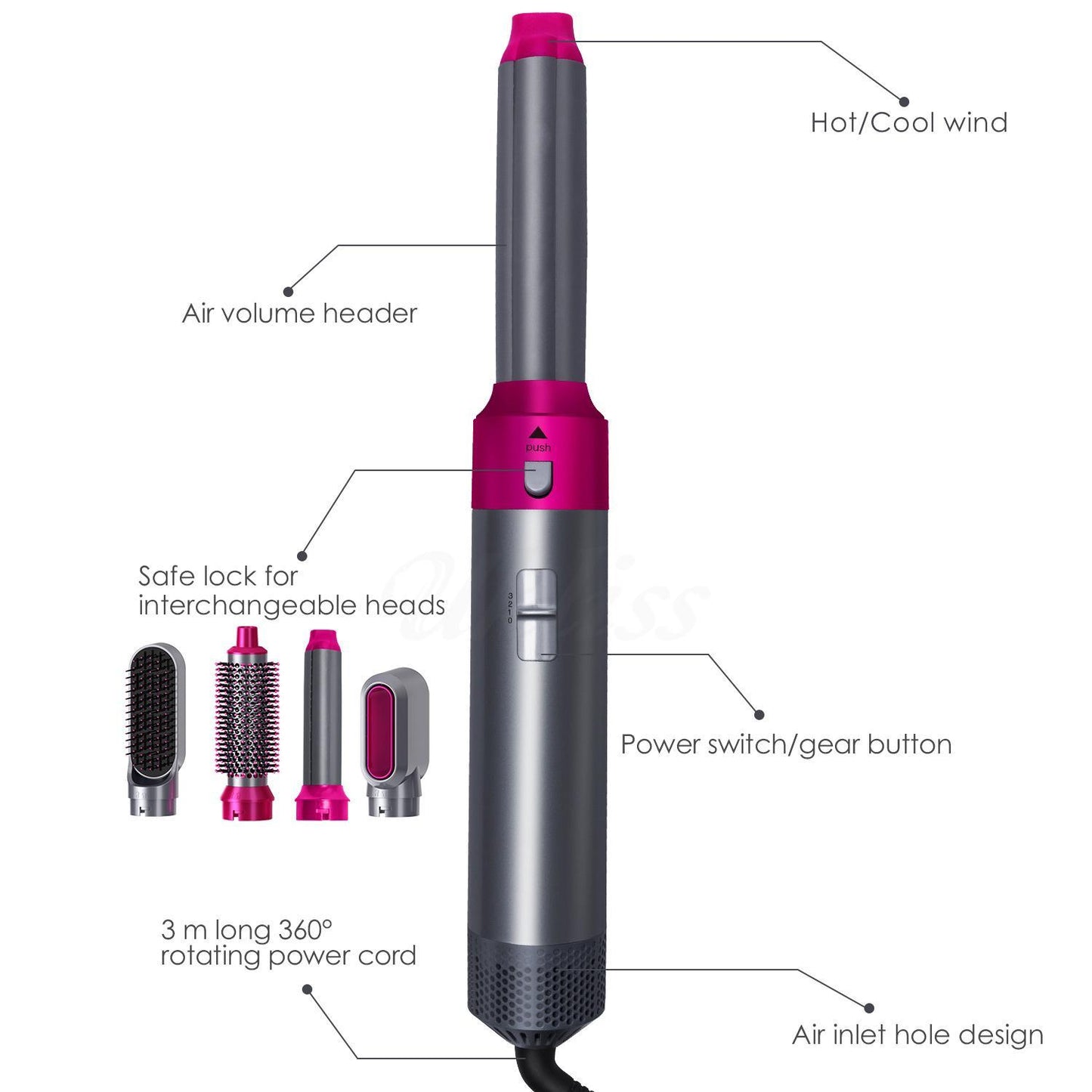 5 i 1 Professionell Hårtork Hårkrullare Hair Curler Locktång