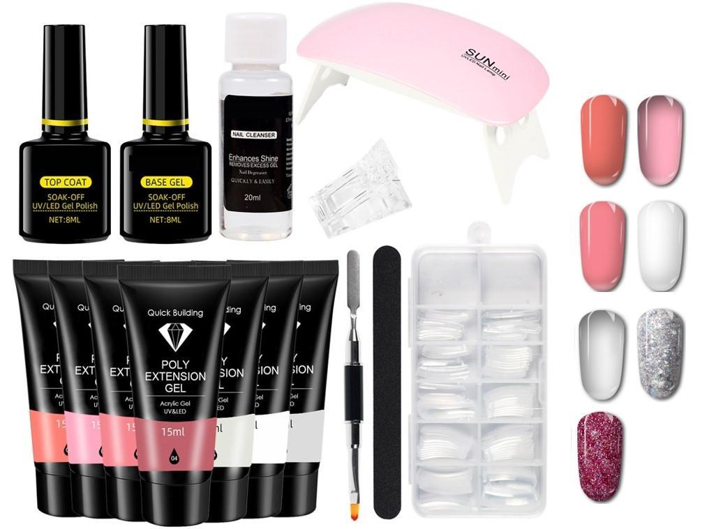 Polygel Nagelkit med UV lampa Nail Gel Färg