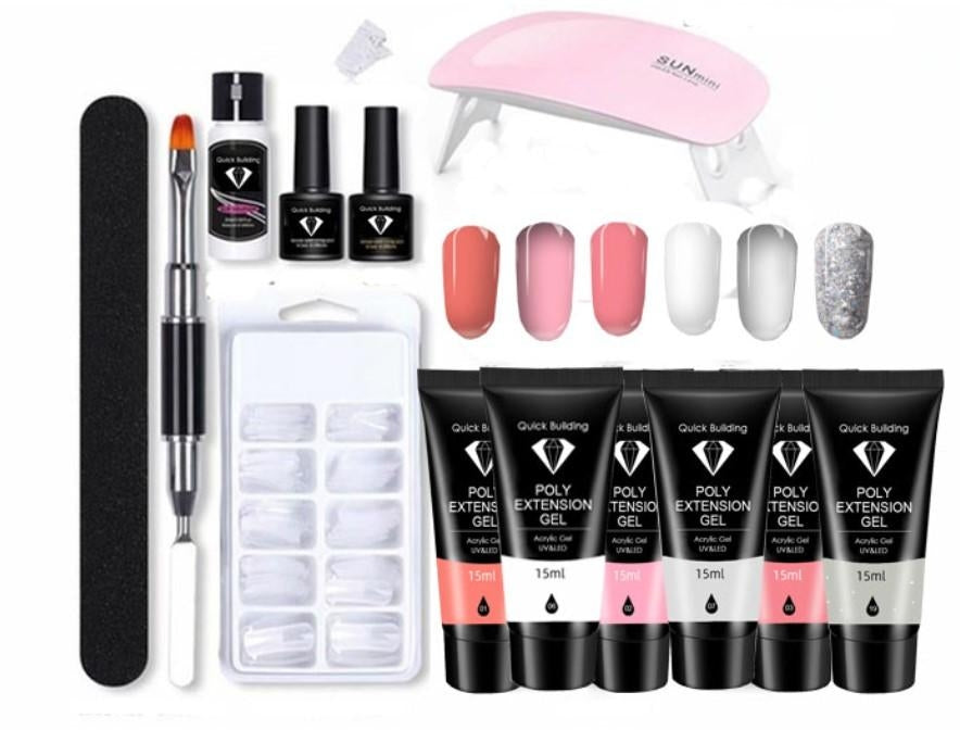Polygel Nagelkit med UV lampa Nail Gel Färg Set