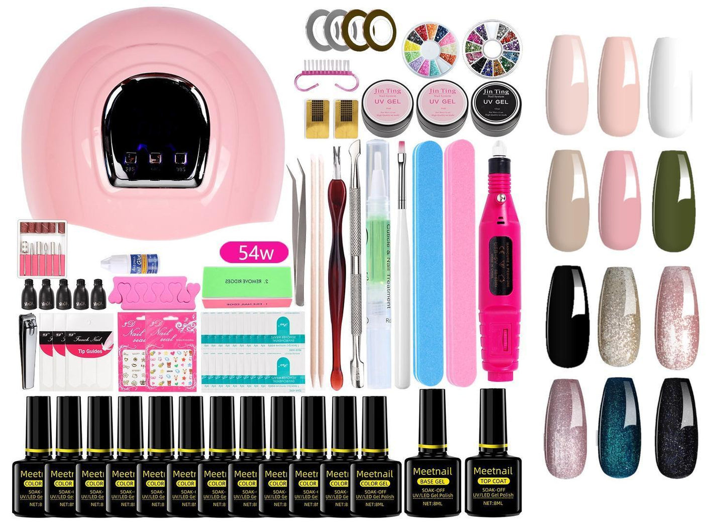 XXL UV Nagelkit Nail Gel med UV lampa Polygel Nagelslip
